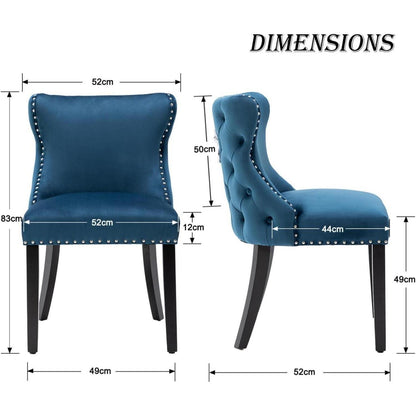 Samt Esszimmerstühle 2er Set – Blau-2, Gepolstert & Modern