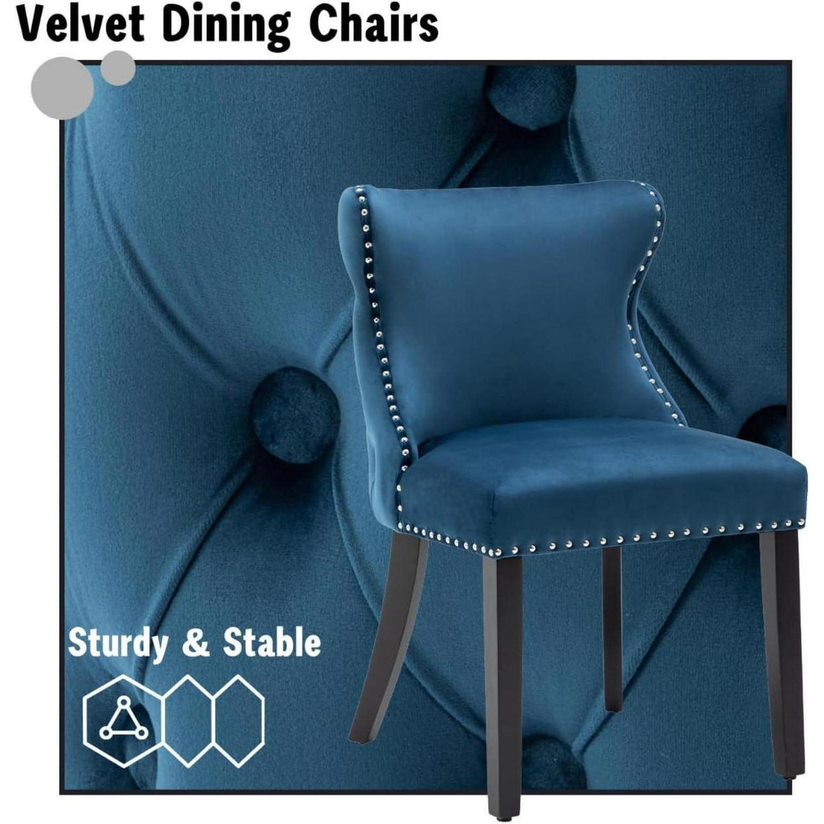 Samt Esszimmerstühle 2er Set – Blau-2, Gepolstert & Modern