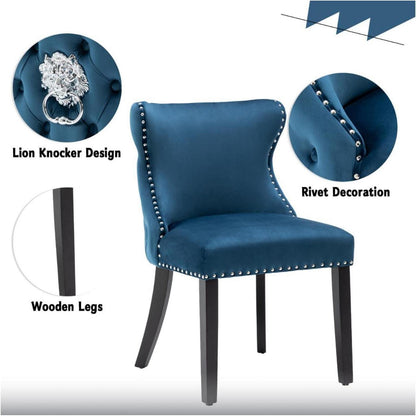 Samt Esszimmerstühle 2er Set – Blau-2, Gepolstert & Modern