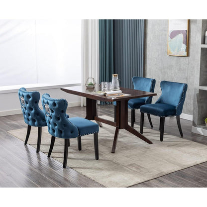 Samt Esszimmerstühle 2er Set – Blau-2, Gepolstert & Modern