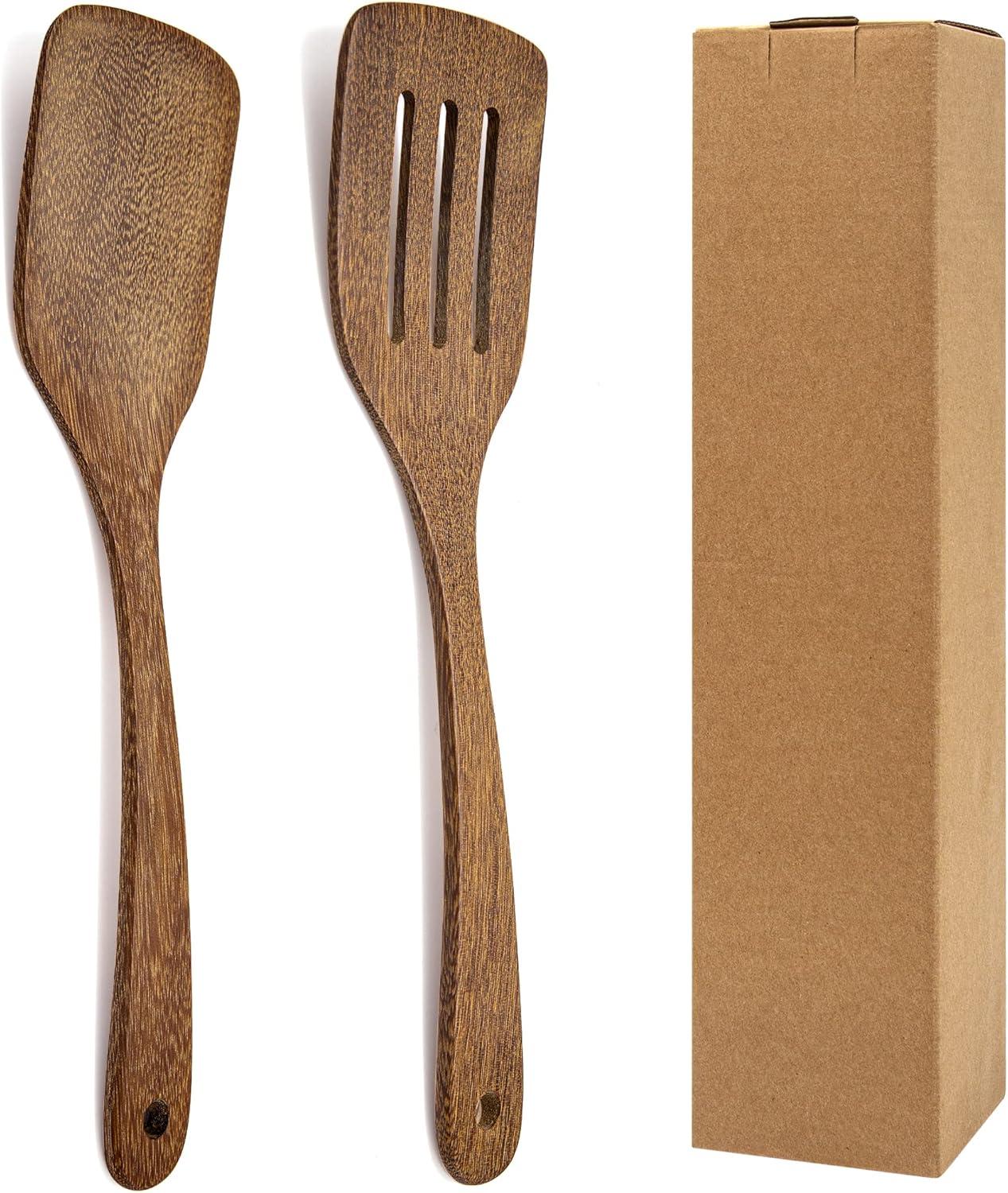 Holz Pfannenwender Set 30cm Geschlitzt Massiv Antihaft Spülmaschinenfest