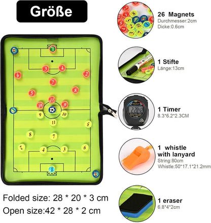 Fußball Trainermappe Taktikboard Klappbar Magnete Schachfiguren Timer Pfeifen