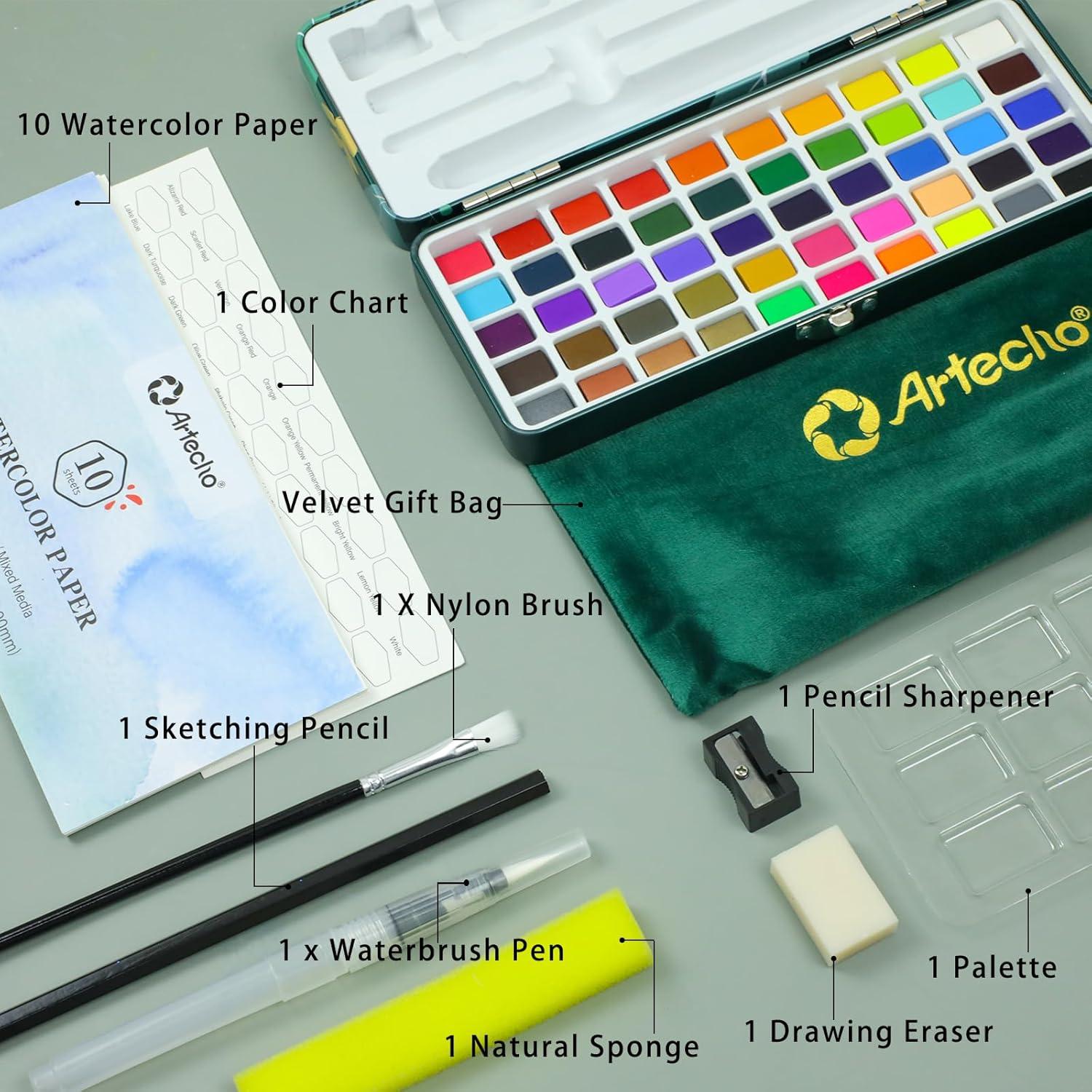 Aquarellfarben Set 50 Farben mit fluoreszierenden Wasserfarben