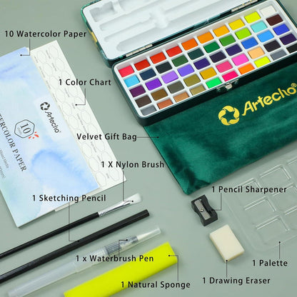 Aquarellfarben Set 50 Farben mit fluoreszierenden Wasserfarben