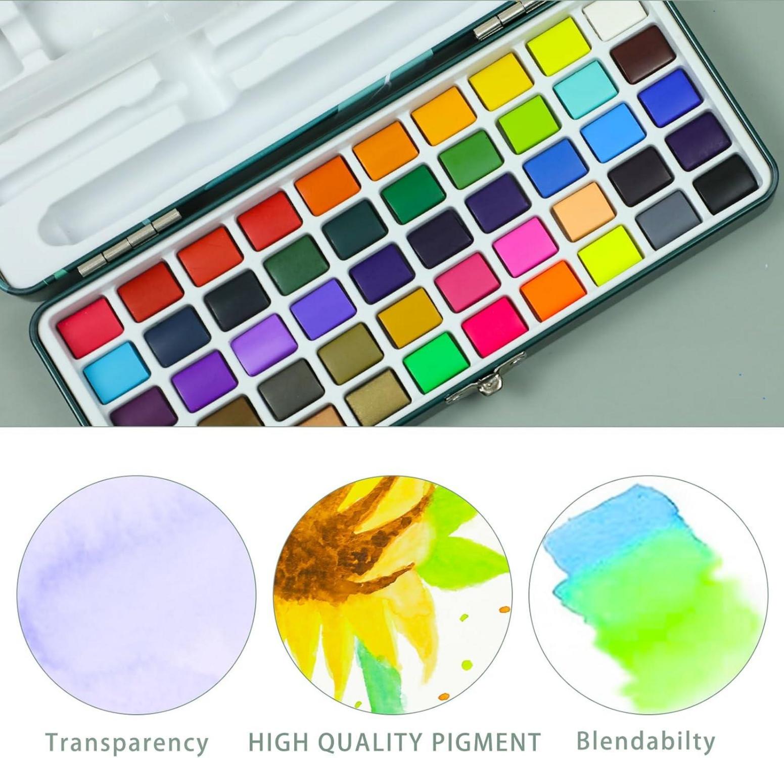 Artecho Aquarellfarben Set 50 Farben mit Zubehör in tragbarer Box