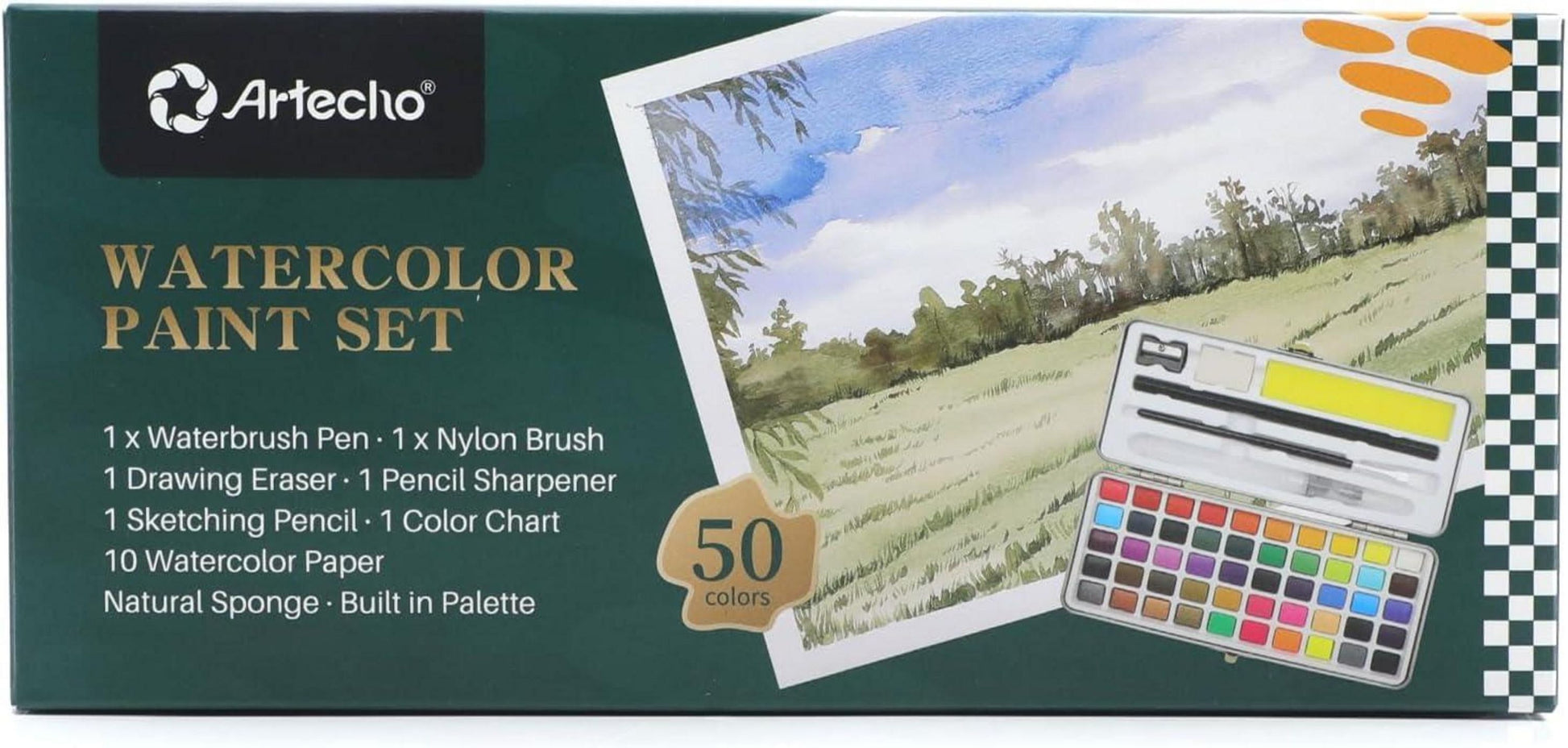Aquarellfarben Set 50 Farben Portable Box Pinsel Aquarellpapier
