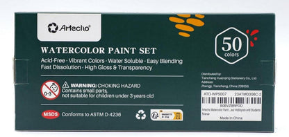 Artecho Aquarellfarben Set 50 Farben mit Zubehör in tragbarer Box