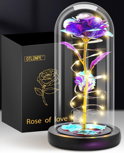 Ewige Rose im Glas mit LED-Licht lila für Frauen Muttertag