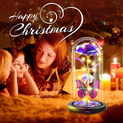 Ewige Rose im Glas mit LED Licht lila - Weihnachtsgeschenk für Frauen