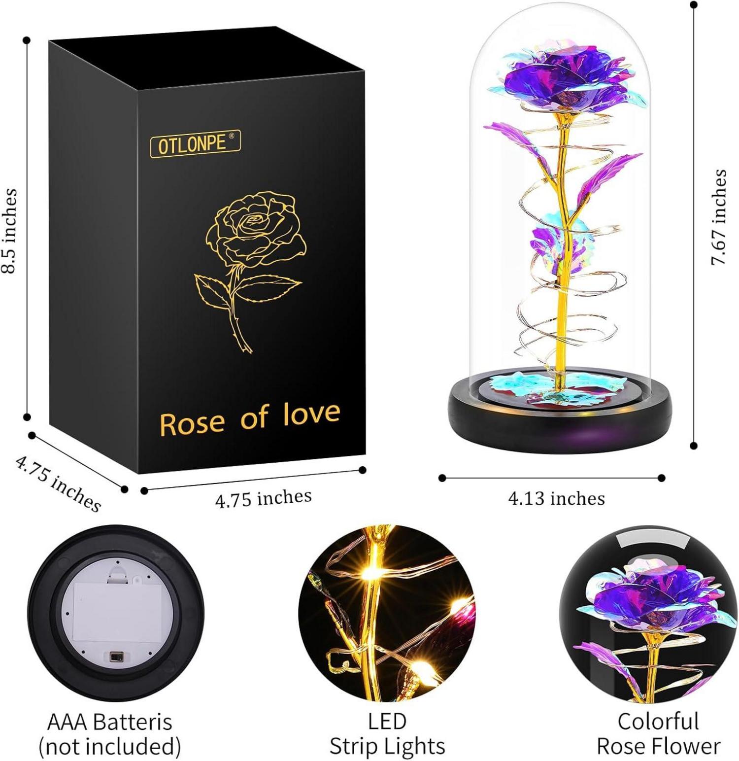 Ewige Rose im Glas mit LED Licht lila - Weihnachtsgeschenk für Frauen
