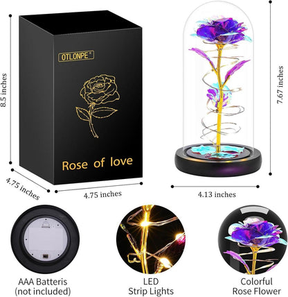 Ewige Rose im Glas mit LED Licht lila - Weihnachtsgeschenk für Frauen
