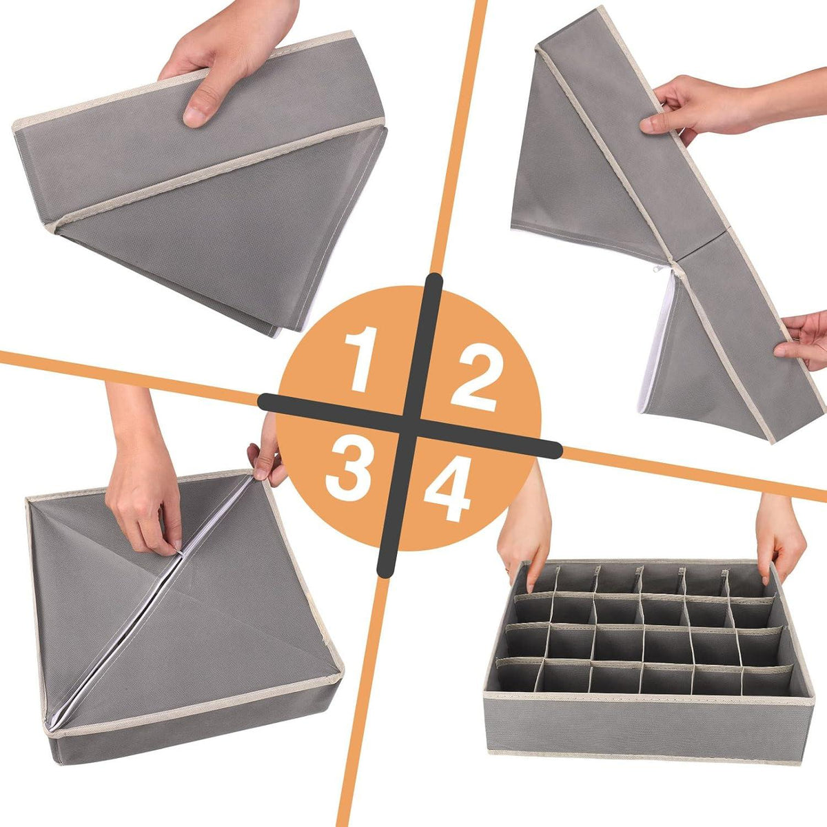 Socken- und Unterwäsche-Aufbewahrungsboxen 3er Set Organizer - Grau