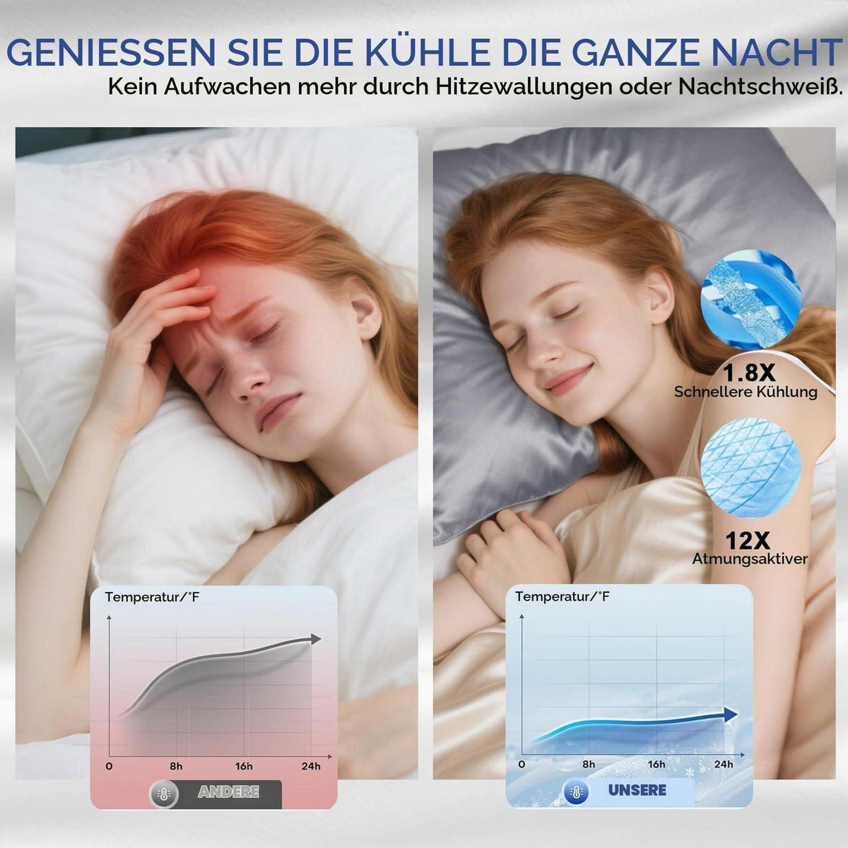Seidenkissenbezug-Set 2er-Pack, Fliedergrau, 50x66cm