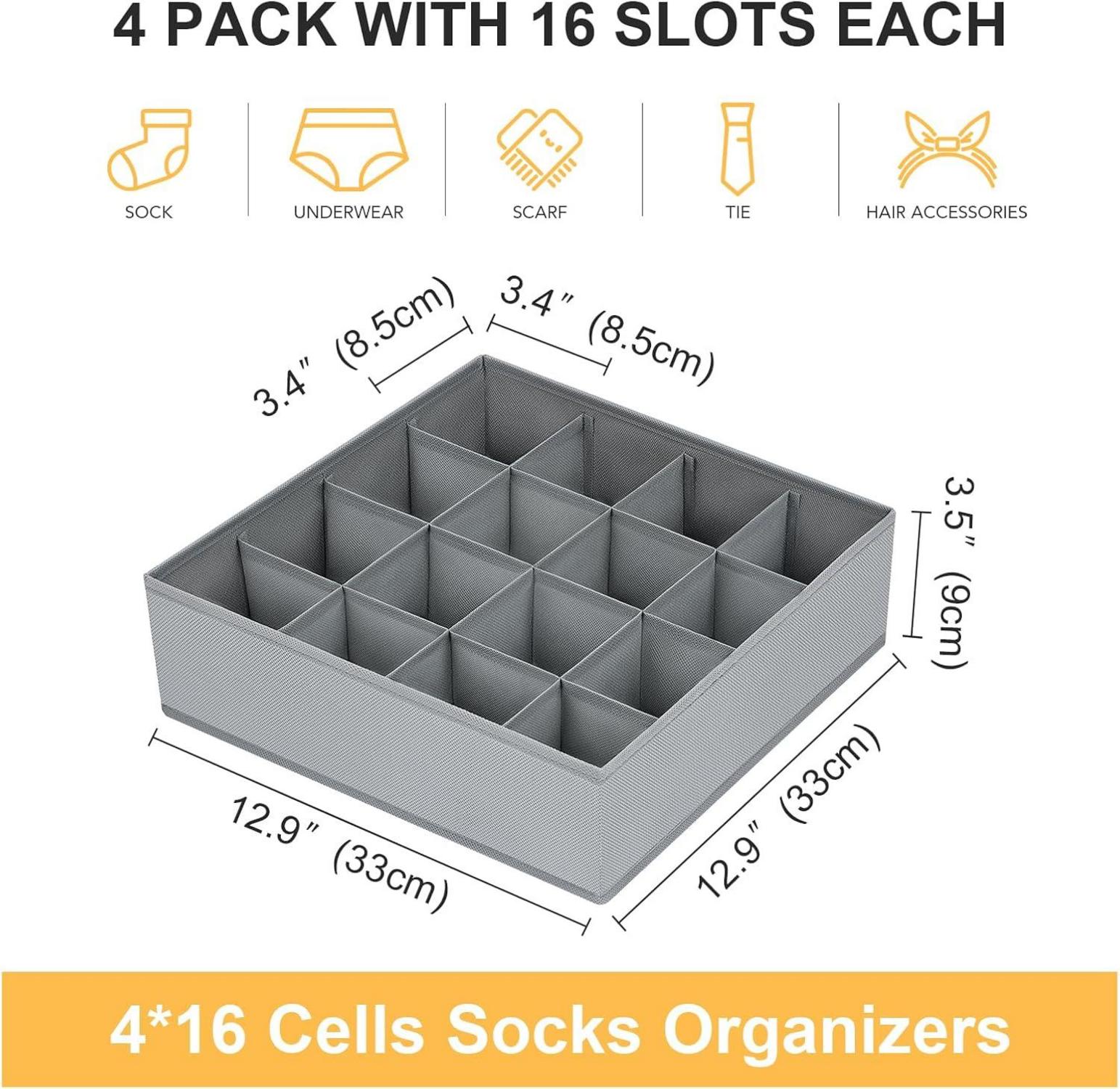 Socken Organizer Set 4 Stück - 16 Fächer Schubladen