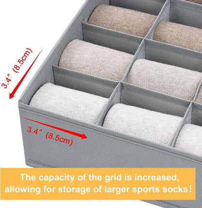 Socken Aufbewahrungsboxen 4 Stück Organizer 16 Fächer- Hellgrau