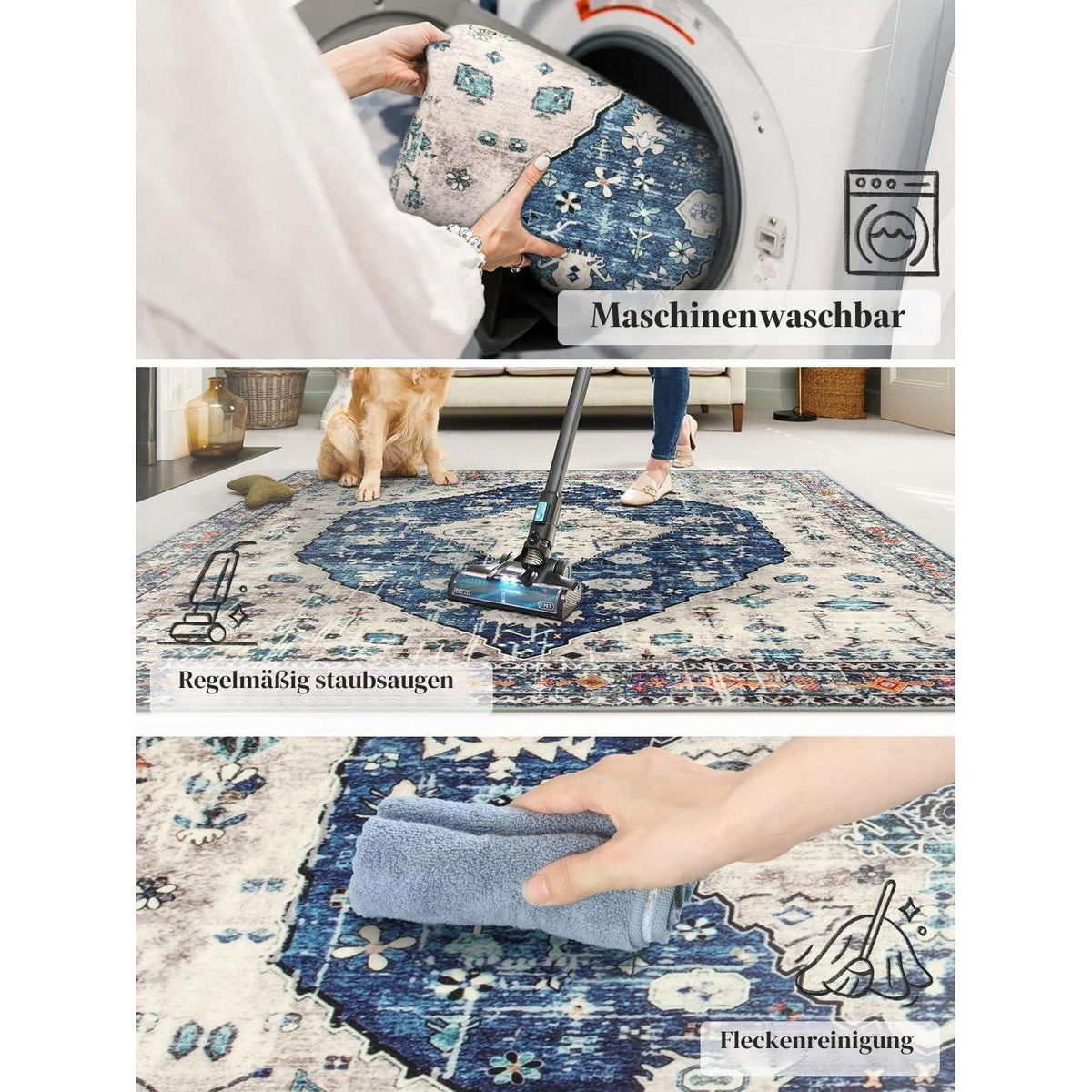 Boho Teppich 90x150cm Waschbar – Weicher Kurzflor für Wohnzimmer
