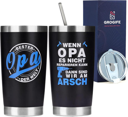 Opa Geschenk Thermobecher Lustiger Spruch 600ml Edelstahl Tasse
