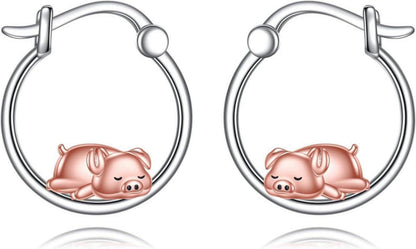 Pig Hoop Earrings 925 Sterling Silber Damen Dino Schmuck