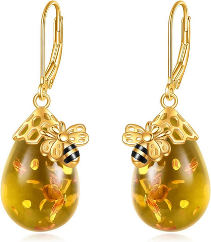 Bernstein Biene Leverback Ohrringe 925 Sterling Silber Ohrringe