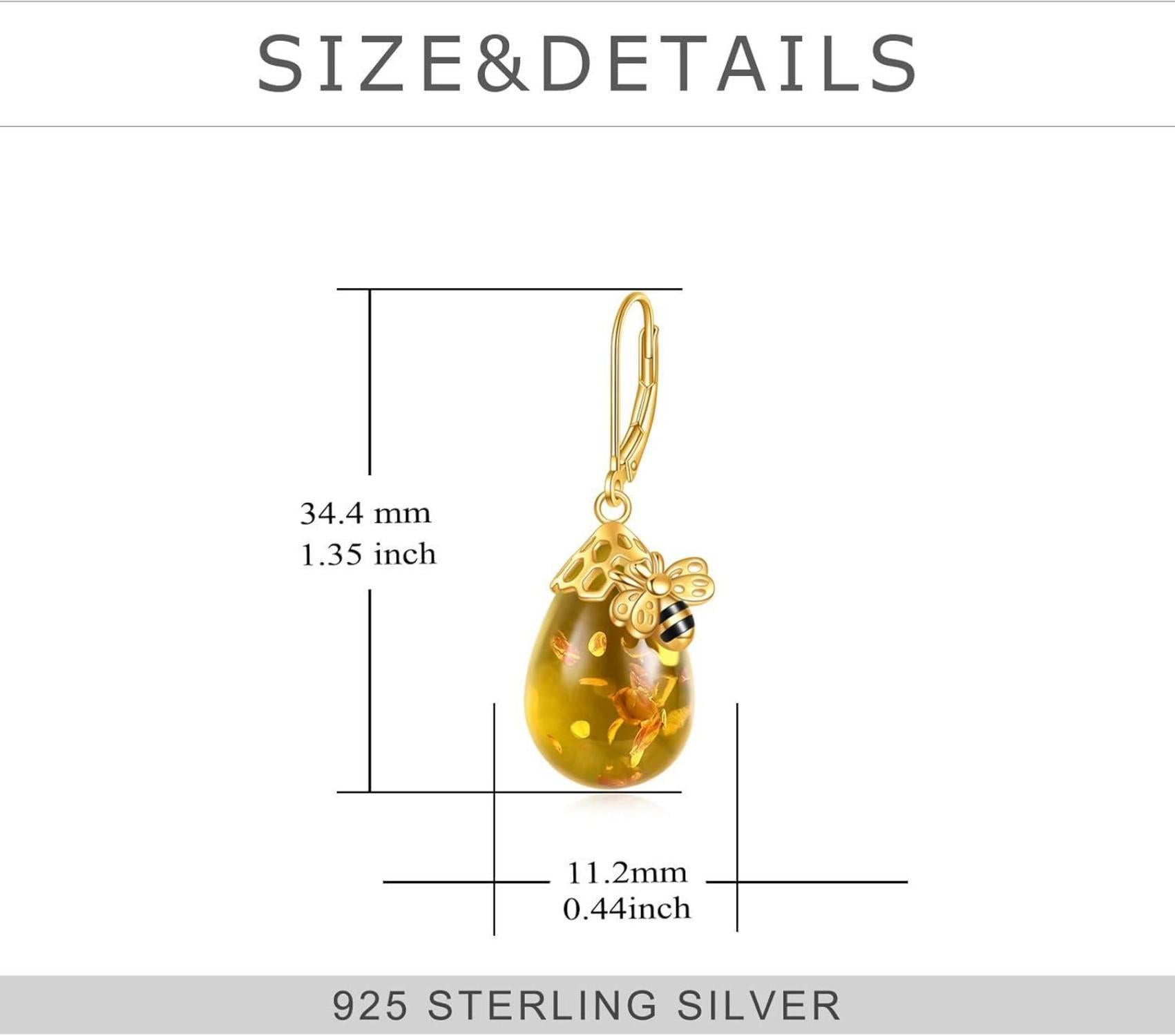 Bernstein Biene Leverback Ohrringe 925 Sterling Silber Frauenschmuck