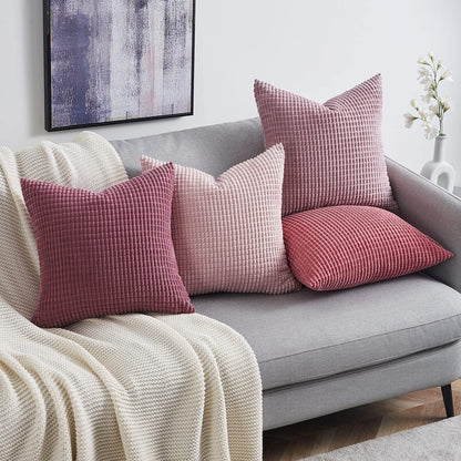 Topfinel Kissenbezug 40x40 Rosa 4er Set Cord Körnig Farbverlauf Sofa Wohnzimmer