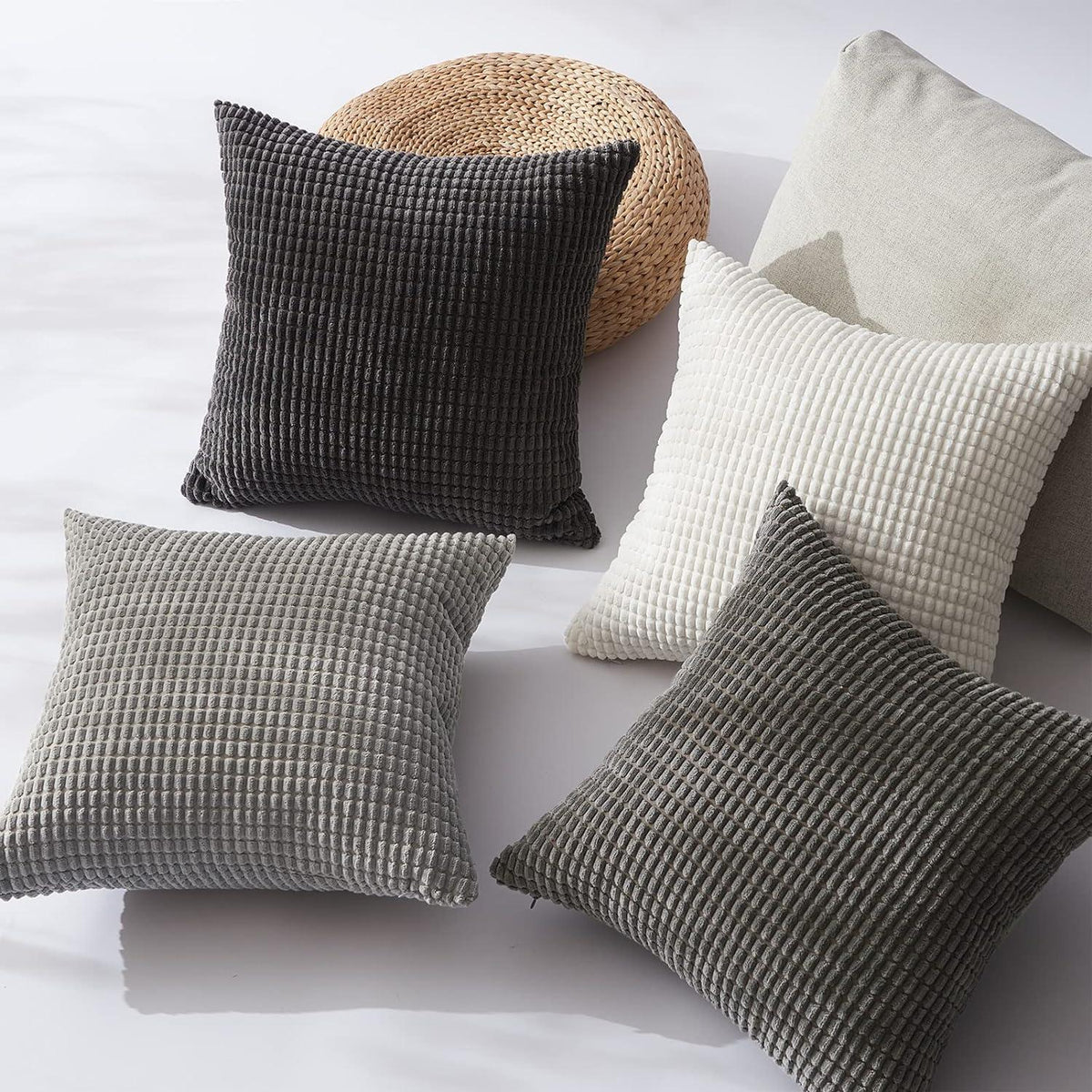 Kissenbezug 40x40 Set 4er Grau Cord körnig Farbverlauf Dekokissenbezug