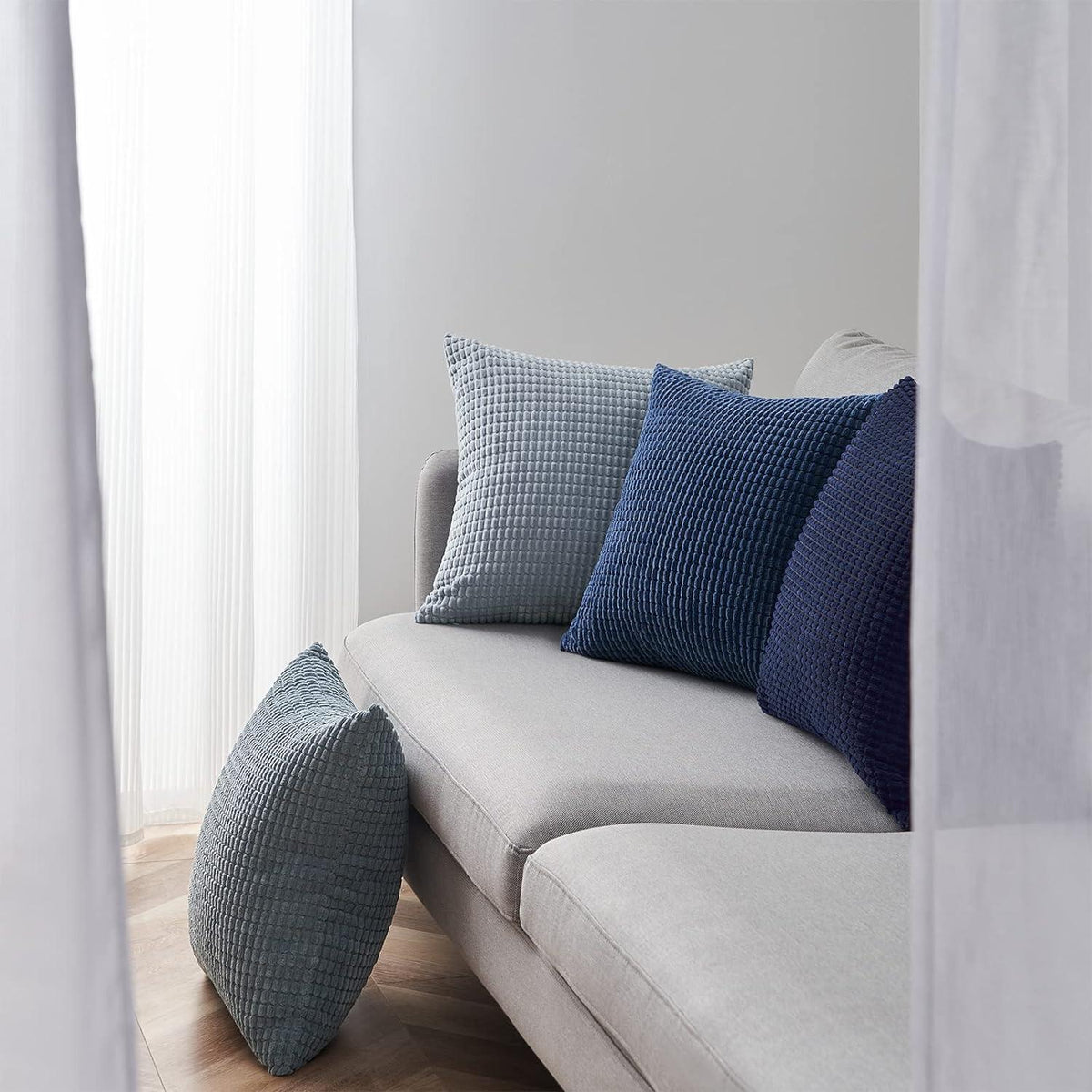 Kissenbezug 45x45 Blau Cord 4er Set Farbverlauf Deko Sofakissen