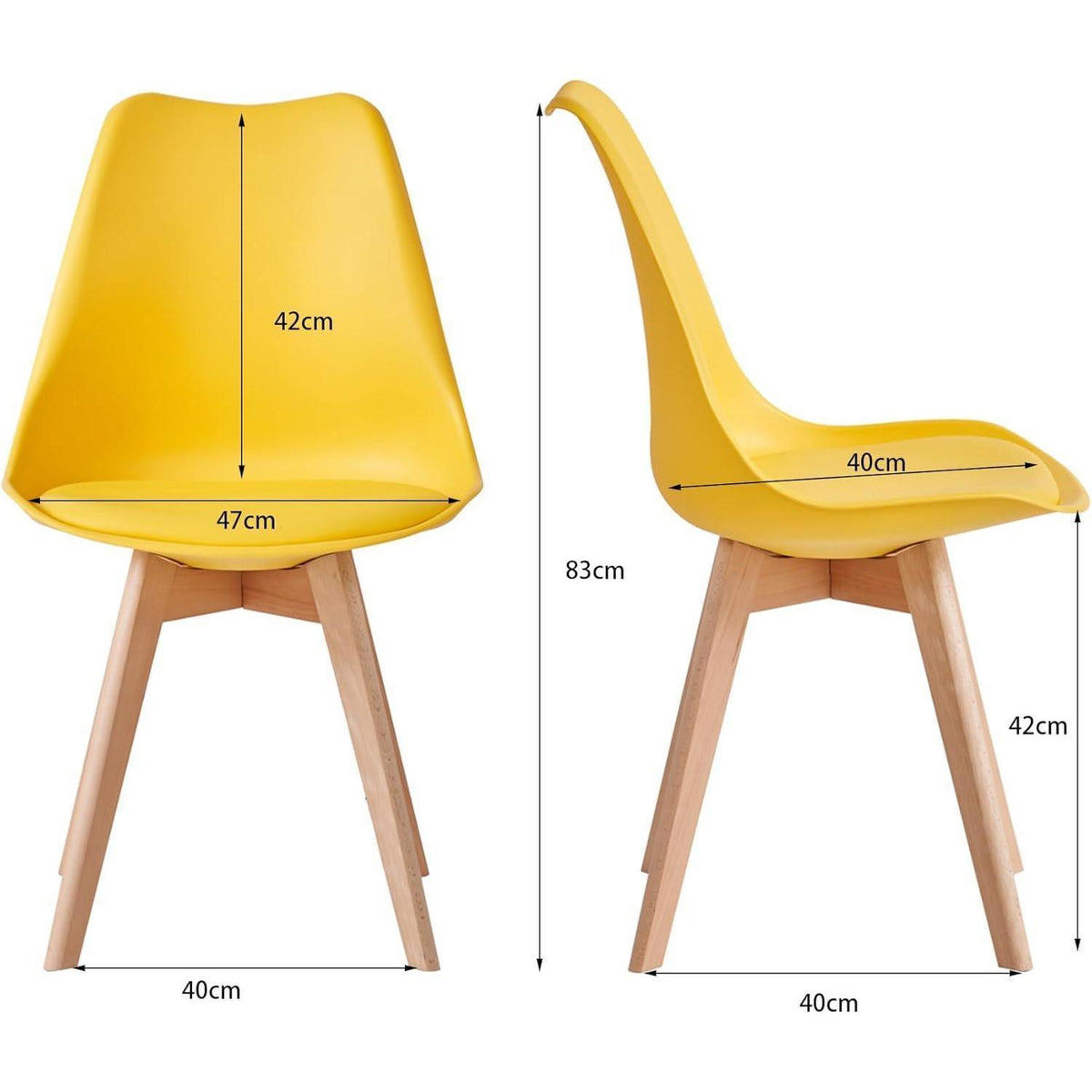 Esszimmerstuhl Set 6er – Gelb, Massivholzbeine & Abnehmbar