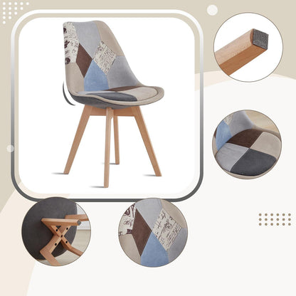 Patchwork Esszimmerstuhl-Set (8 Stühle, Braun) mit Sitzkissen