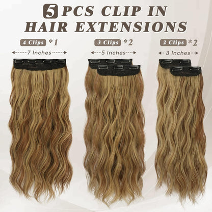 Lange Wellige Clip in Haarverlängerungen 5 PCS 45 cm Toffee