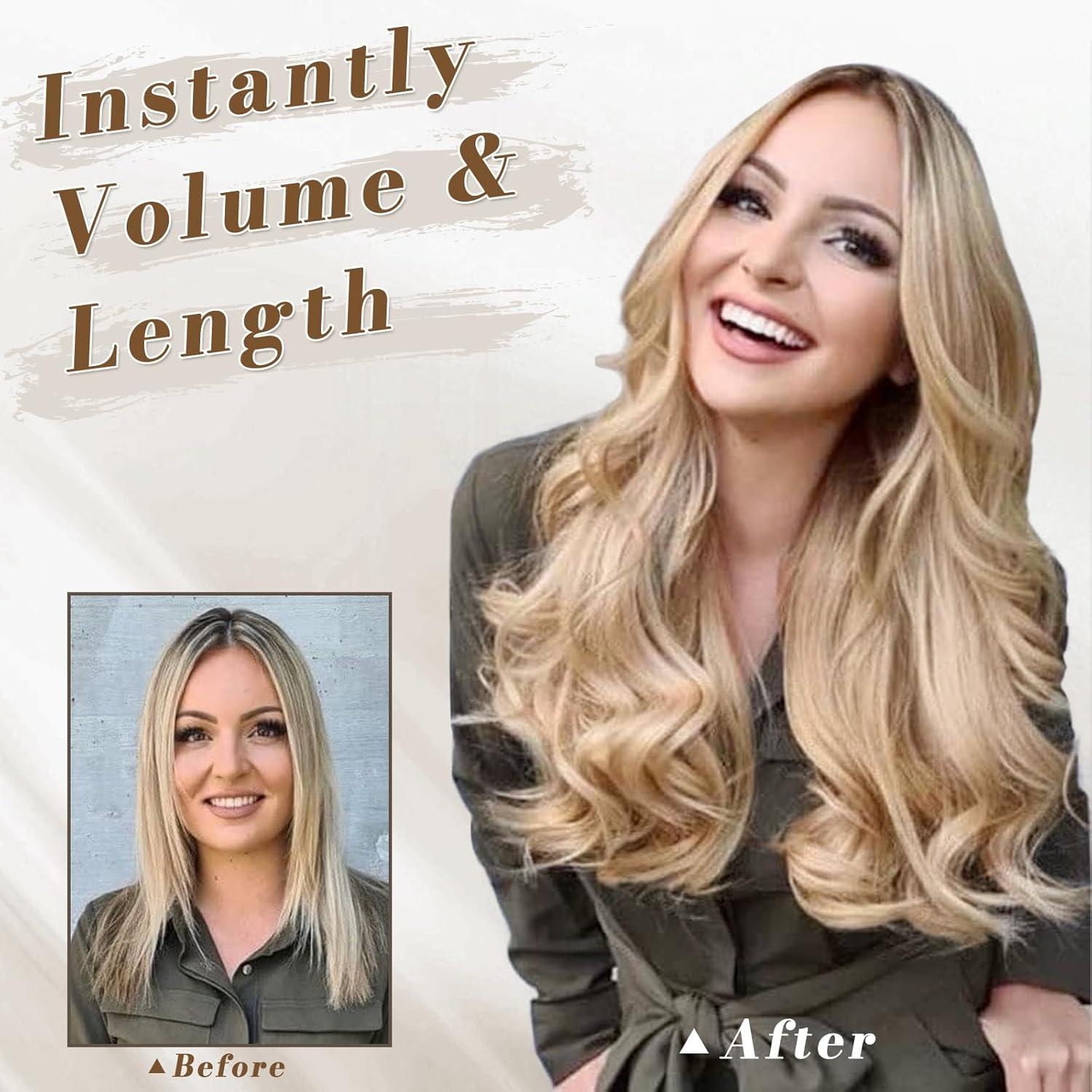Clip in Extensions Wellige Haarverlängerungen Natürlich Beige Blond Mix 45 cm