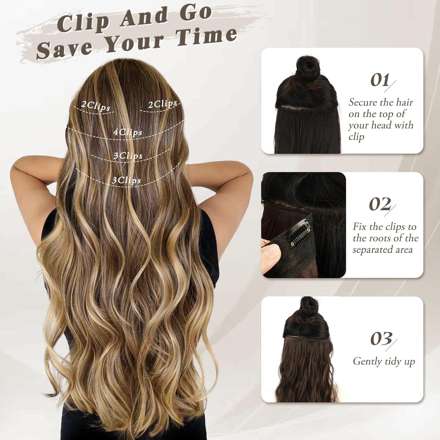 Lange Wellige Goldblonde Clip-in Haarverlängerungen 45cm 5-teilig