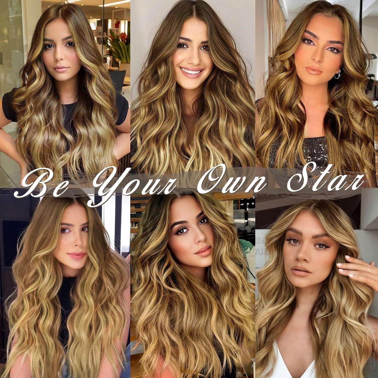 Clip in Extensions Lange Wellige Haarverlängerungen Goldblond 45 cm
