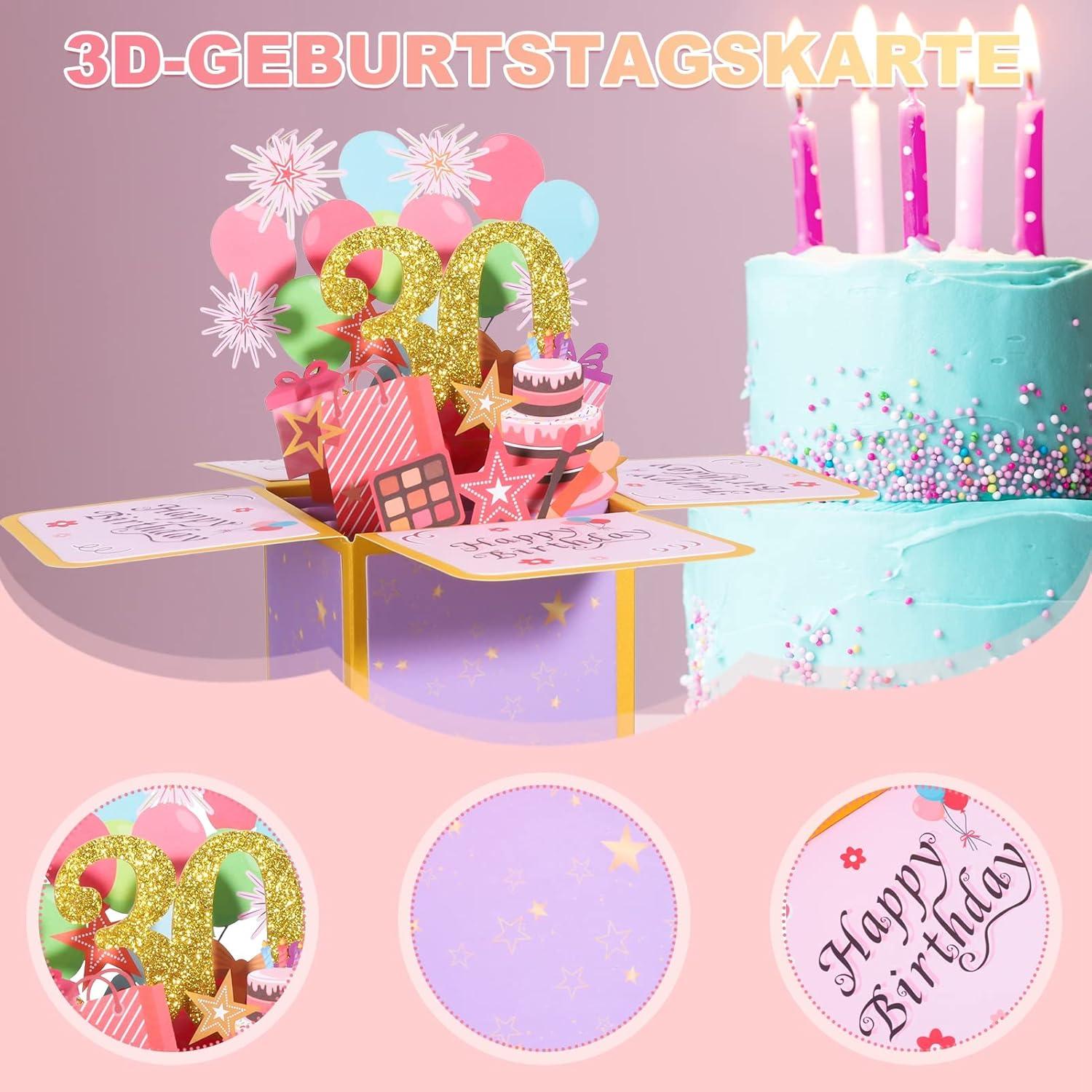 Heyu-Lotus 30. Geburtstagskarte 3D Pop Up Glückwünsche Umschlag 30. Geburtstag