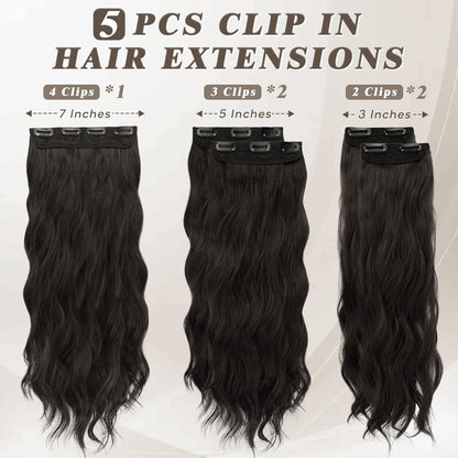 Lange Wellige Clip in Extensions, 5 PCS, Dickes