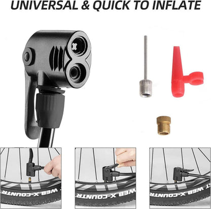 Fahrradluftpumpe Fußpumpe mit Manometer - 100PSI - Schwarz