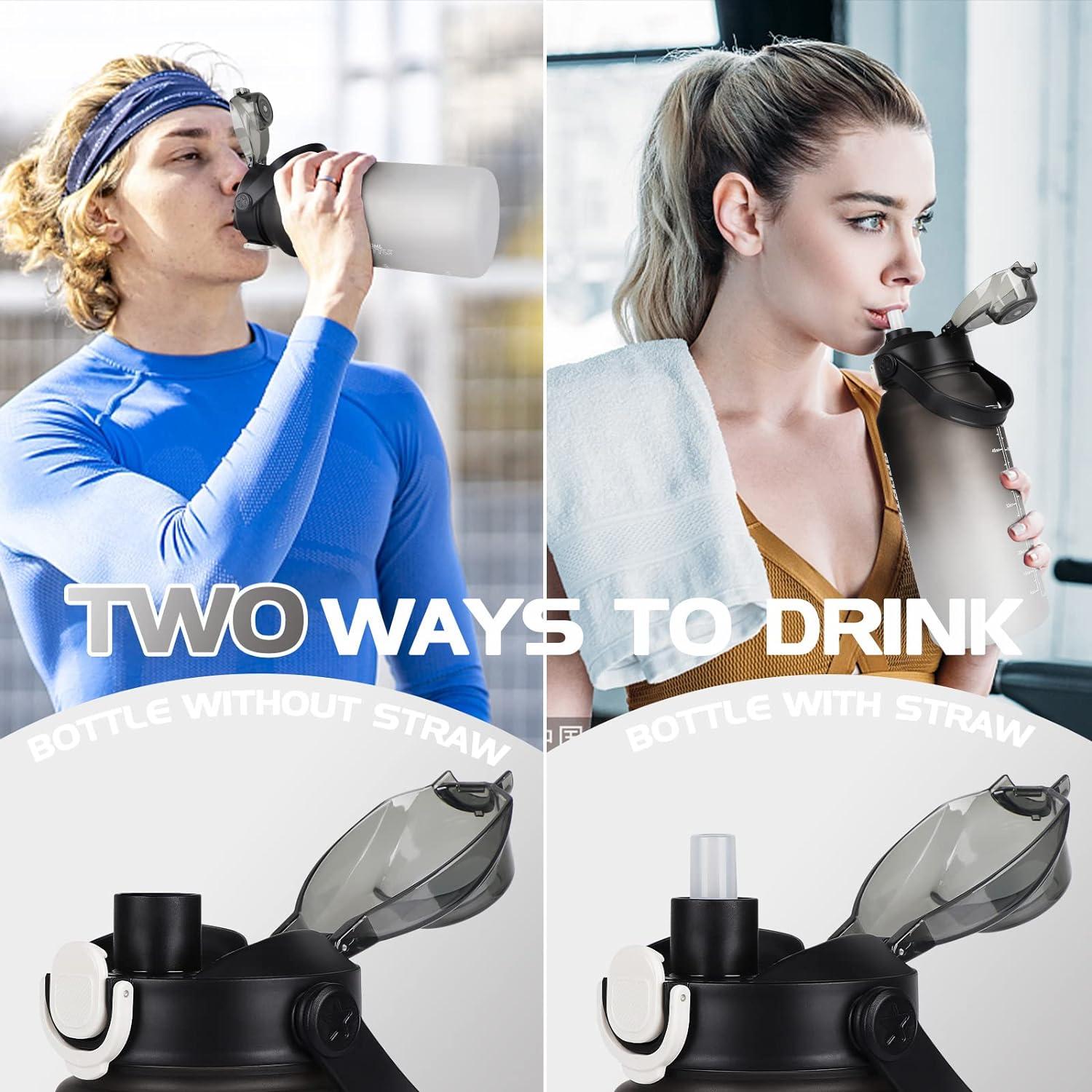 AOHAN Trinkflasche Sport 2l Wasserflasche Strohhalm Früchtebehälter