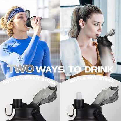 AOHAN Trinkflasche Sport 2l Wasserflasche Strohhalm Früchtebehälter