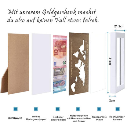 Geldgeschenk Hochzeit Weltkarte Personalisiert 31x21,5x2cm