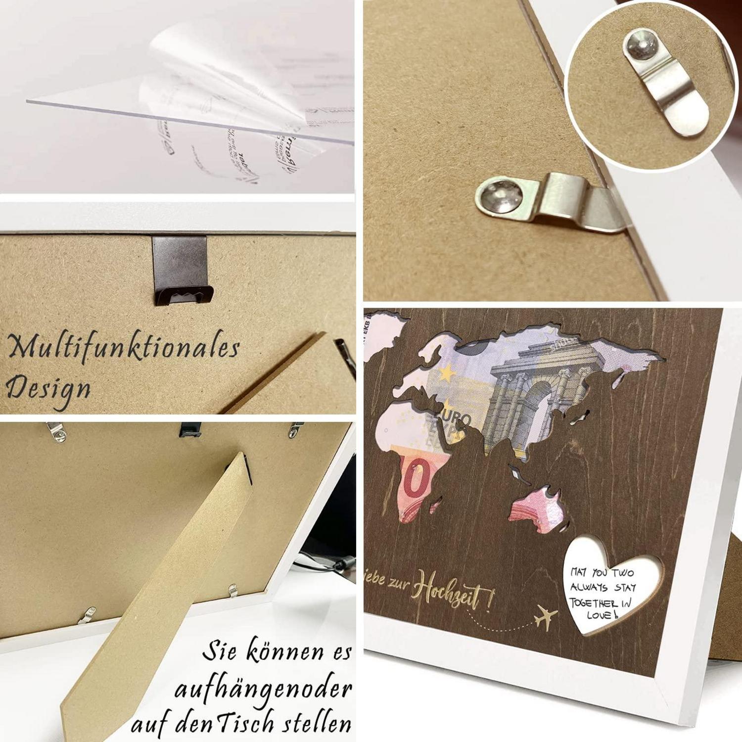 Geldgeschenk Hochzeit personalisierte Weltkarte 31x21,5x2cm