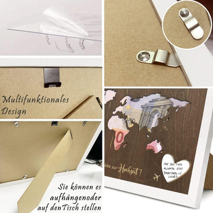 Geldgeschenk Hochzeit personalisierte Weltkarte 31x21,5x2cm