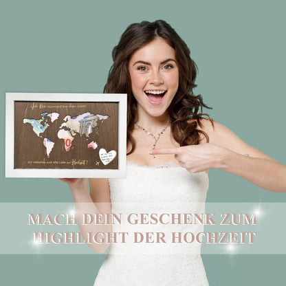 Geldgeschenk Hochzeit Weltkarte für Brautpaar Personalisiert