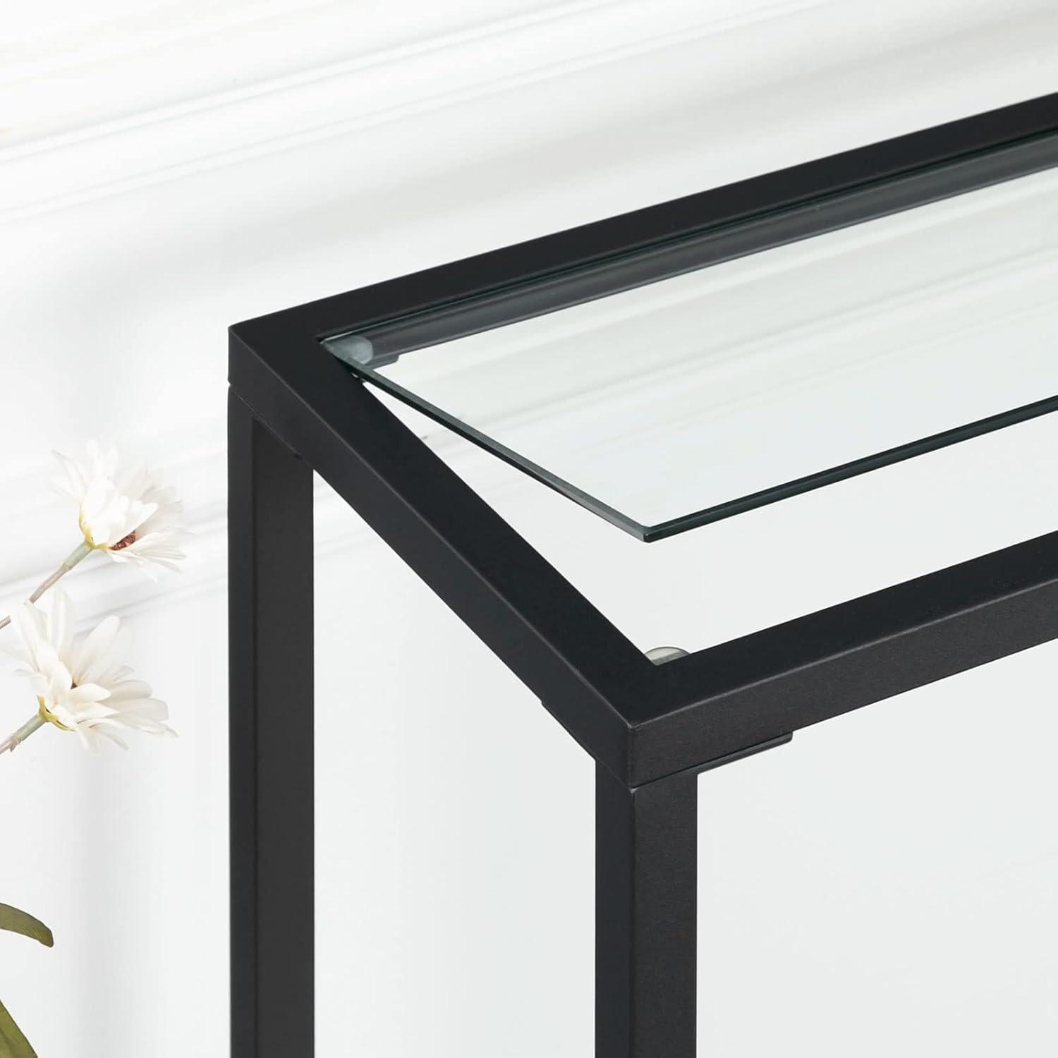 180 cm langer Konsolentisch aus gehärtetem Glas und Metallrahmen in Schwarz
