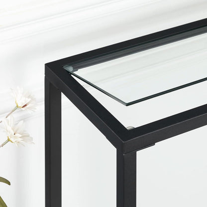 180 cm langer Konsolentisch aus gehärtetem Glas und Metallrahmen in Schwarz