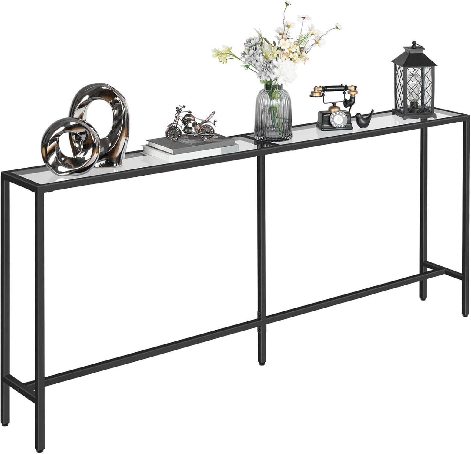 180 cm langer Konsolentisch gehärtetes Glas Metallrahmen Schwarz
