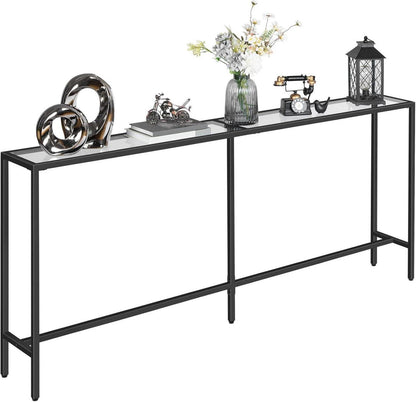 180 cm langer Konsolentisch gehärtetes Glas Metallrahmen Schwarz