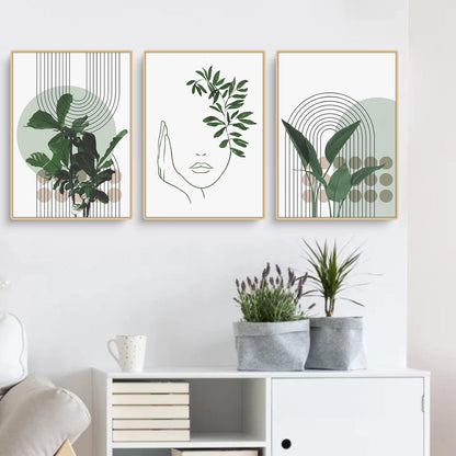 3-teiliges Bohemian Poster Set Modernes Grünpflanze Wandbilder 21x30cm