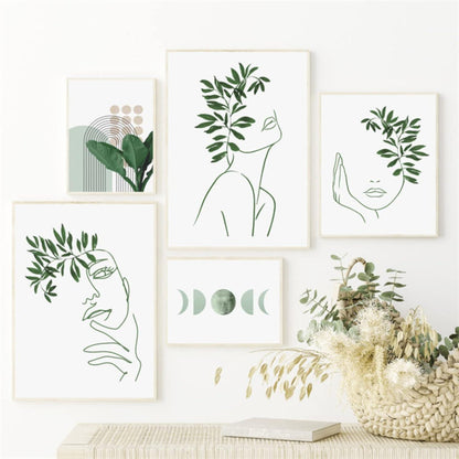 3-teiliges Bohemian Poster Set Grüne Pflanze Bilder Moderne Wandbilder