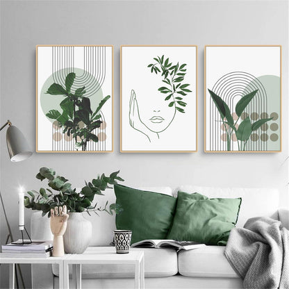 3-teiliges Bohemian Poster Set Grüne Pflanzen Bilder, Moderne