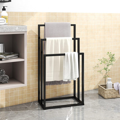 Freistehender Handtuchhalter mit 3 Stangen, Schwarz